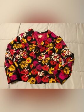 Patrick Christopher Vibrant Floral Print Cropped Jacket -mmPink/Red/Yellow Sz XL